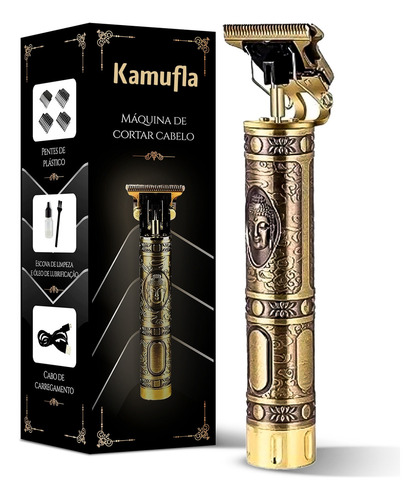 Maquina de Barbear Cabelo Barba Marca Kamufla Dragão Metal Profissional Recarregável Potente Silenciosa Acabamento Perfeito Elétrica