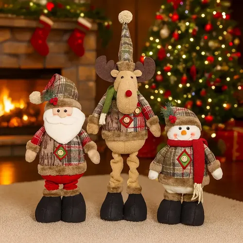 Kit 3 Papai Noel ​Retrátil Enfeite Natalino Grande Decoração Vermelho Sem Fonte De Alimentação