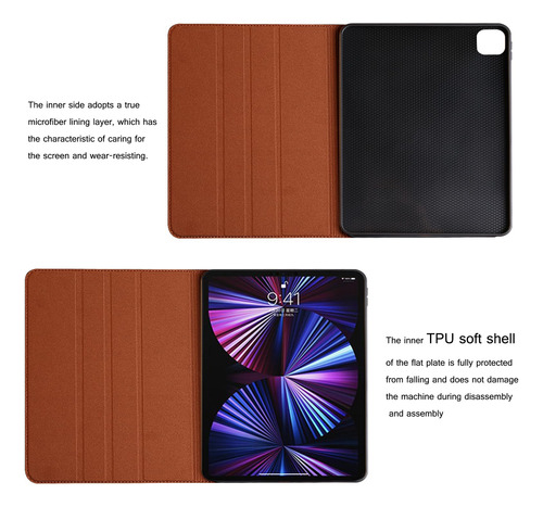 Funda Protectora Piel Auténtica Ipad Pro M4 5ª Gen A2836/a28 Marrón