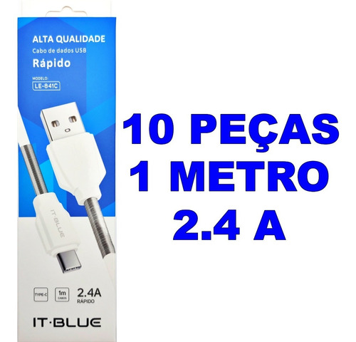 Kit 10 Cabos Usb Tipo C 1 Metro 2.4 A Turbo Atacado
