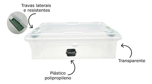 Caixa Translucida Organizadora 10 Litros Usual Cor Transparente Liso