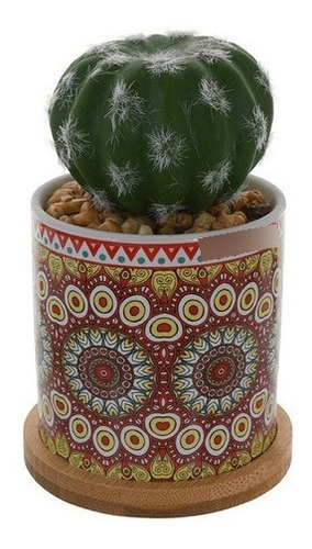 Planta Artificial Cactus Con Pote Rojo