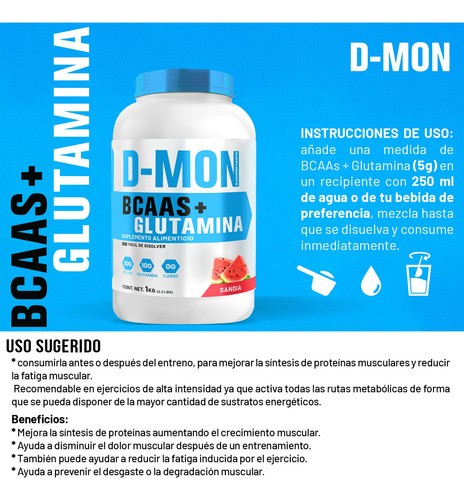 Aminoácidos Bcaas + Glutamina D-mon 1kg Varios Sabores Sandía