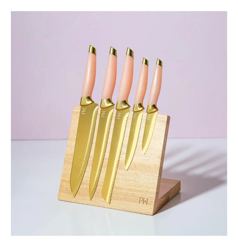 Cuchillos Paris Hilton Set Rosa,bloque Con Iman 6pzs Rosa