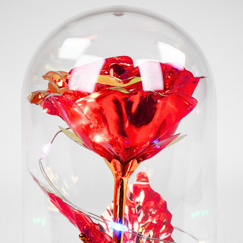 Rosa Eterna Tornasol + Mariposa Con Luz Led Flor Artificial Rojo