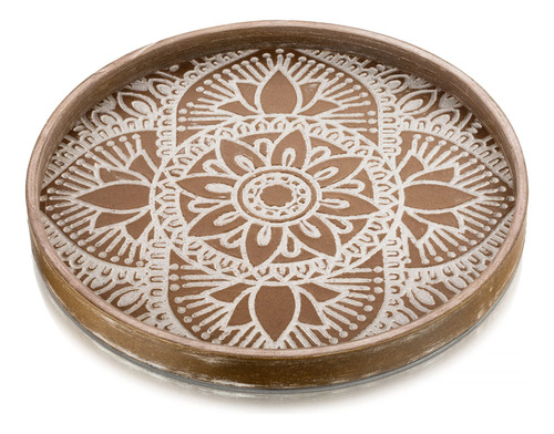 Hanobe Bandeja Decorativa De Madera Redonda: Bandeja Rstica