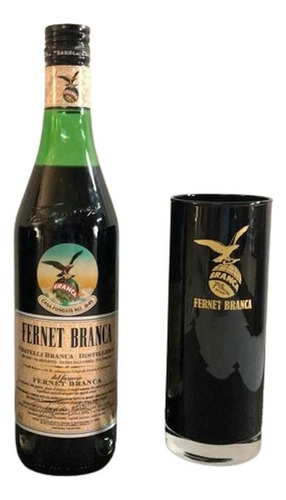 Vaso Fernetero Negro En Caja Super Logo Dorado Fernet Branca