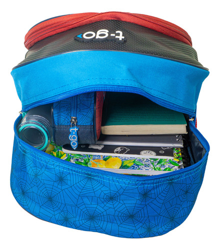 Mochila Escolar 16 Pulgadas T-go Para Nenes Araña Pelota 3d Color Azul Diseño de la tela Araña 3d