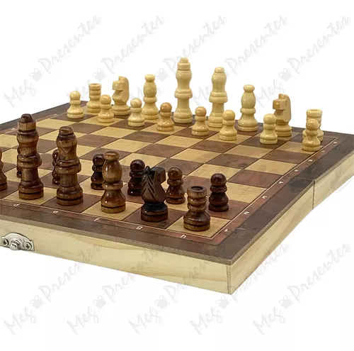 Jogo Xadrez Tabuleiro Madeira Luxo Dobrável Chess 24x24