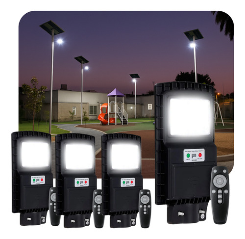 Luminaria Solar Led 30w Reflector Calle Fotocelula Pack X4 Negro Blanco Frío 4