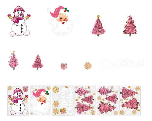 6 Pegatinas Navideñas De Color Rosa Para Ventana,