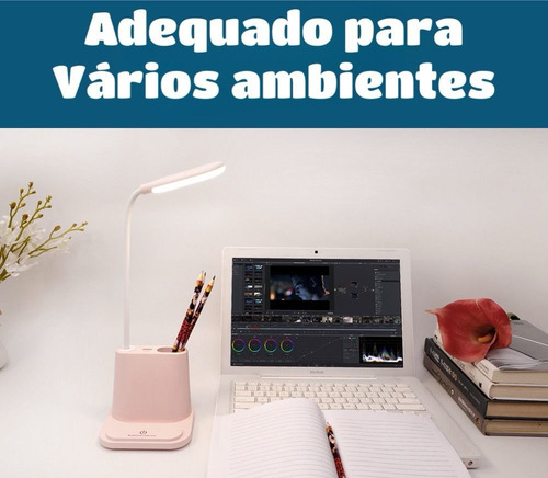 Luminária Home Office Carregador Celular Usb Touch Recarregá Cúpula Rosa