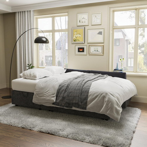 Sofá Cama Extraíble De Lino Gris Con Diván De Almacenamiento