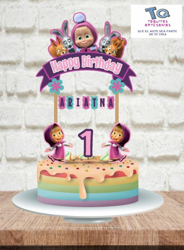 Imagen 3 de 6 de Cake Topper Masha Y El Oso Adorno Para Tortas Personalizado