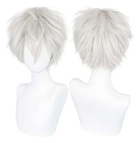 Hair Cap + Silver White Men Short Straight Costume Party Co