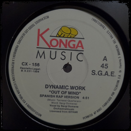 Dynamic Work - Out Of Mind - Ed Esp 1994 Vinilo Maxi