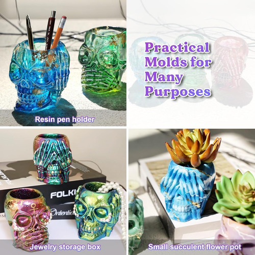 Molde Para Resina Epoxi De Silicona Diseño De Calavera 3 Pz