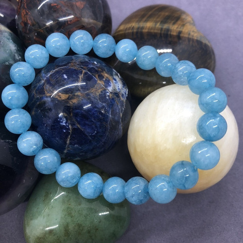 Pulseira Pedra Natural Água Marinha Aquamarine Contas 8mm