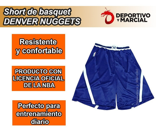 Imagen 3 de 6 de Short Pantalon Basquet Nba Denver Nuggets Niños Lic Oficial