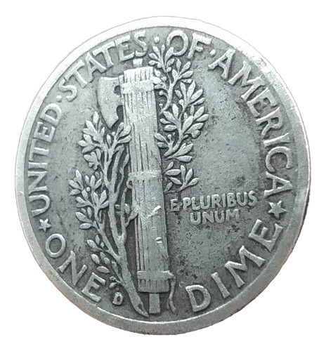 Antigua Moneda De Plata One Dime Usa 1942 D Km# 140