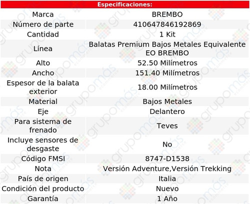 Balatas Bajos Metales Del Fiat Strada 07 Al 11 Brembo