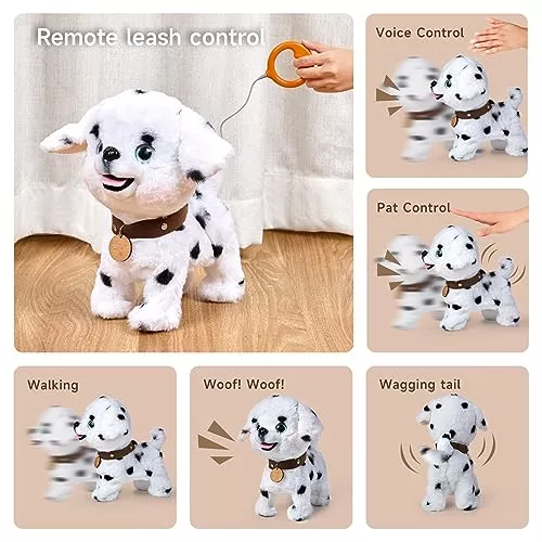 OR OR TU Perro de juguete que camina y ladra con correa de control remoto,  juguetes interactivos electrónicos de peluche para niños, agita la cola