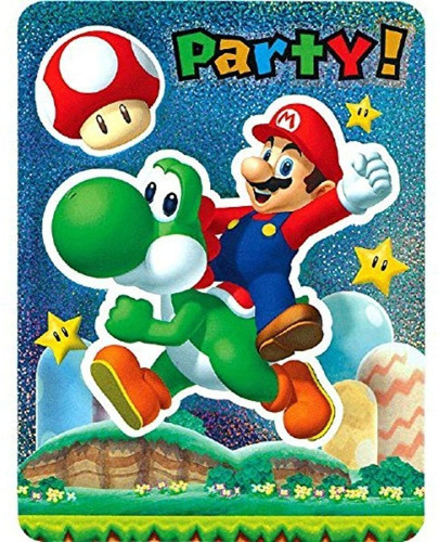 Amscan 9901543 Tarjetas de invitación Super Mario 8 unidades, 7,9 x 14,1 cm, con sobres blancos, invitación, Mario, Luigi, Princesa, Super Mario World, cumpleaños, fiestas temáticas, carnaval 
