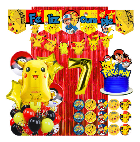 Globos Pikachu Pokemón Banderin Guirnalda Stickers Pack Dorado 7