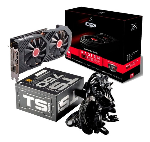 Placa Video Xfx Radeon Rx580 + Fonte 750w Xfx Ts Series Full