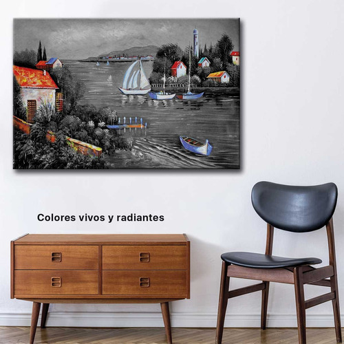 Cuadro Canvas Hermoso Paisaje Lago Colores Acuarela 90x60