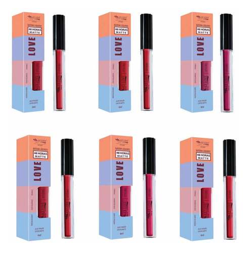 Kit Atacado Batom Líquido Tons Vermelho 256 A 261 Max Love Cor Branco