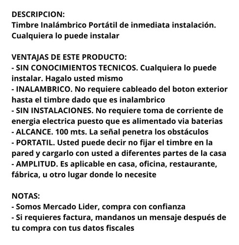Imagen 10 de 10 de Timbre Inalambrico Exterior Para Casa - Instalacion Express