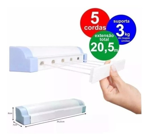 Imagem 7 de 7 de Varal Retrátil De Parede Automático - Secalux