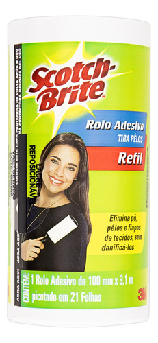 Rolo Adesivo Tira Pelos Scotch-Brite 100mm x 3,1m Refil