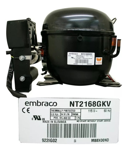 Compresor Embraco 3/4 Hp Gas 404a 110v 60 Hz Bajo Consumo