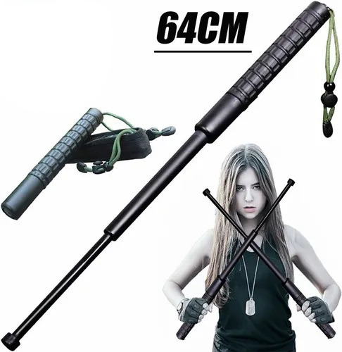 Bastón Retráctil Táctico Defensa Personal 64cm Para Fuerte