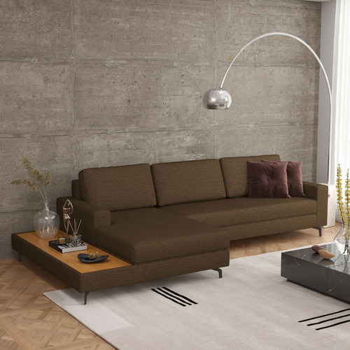 Sofá 292cm Linhão Marrom Preto Loft Chaise/deck Esquerda