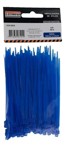 100 Abraçadeiras Nylon Fita Plástica Enforca Gato 2,5x100mm Cor Azul