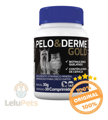 Pelo & Derme Gold Suplemento Para Cães E Gatos Vetnil 30comp