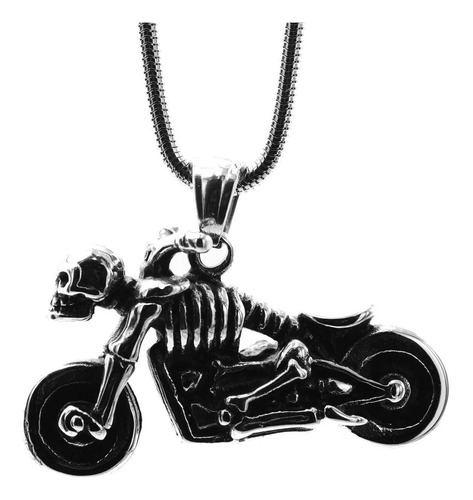 Imagen 2 de 3 de Cadena Y Dije Forma D Moto Calavera Acero Inox Plateado