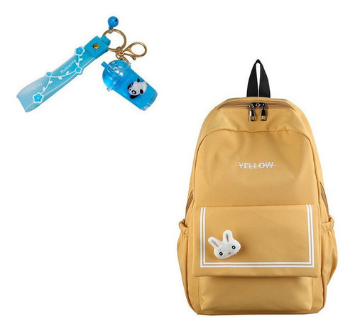 Mochila casual impermeable para mujer con adorno de color amarillo, diseño de tela lisa