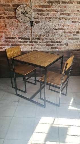 Imagen 3 de 7 de Mesa Bar Cervecera 60x60 + 2 Sillas Industrial Hierro Epoxi