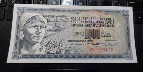 Lote#30 Yugoslavia: Billete 1000 Dinares + Estampilla