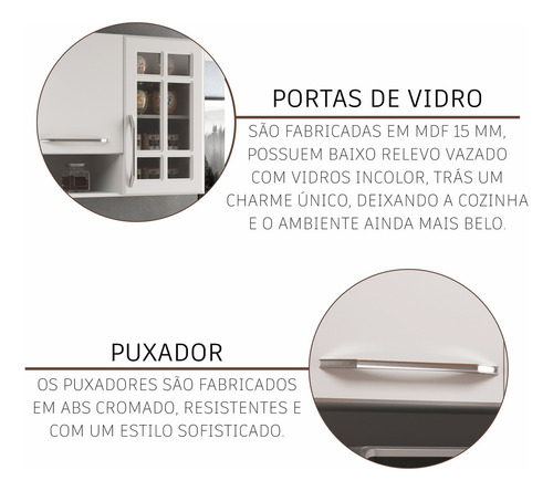 Cozinha Modulada Completa Fidelitá Viena 7 Peças 600cm 16 Portas 6 Gavetas Com Tampo Branco