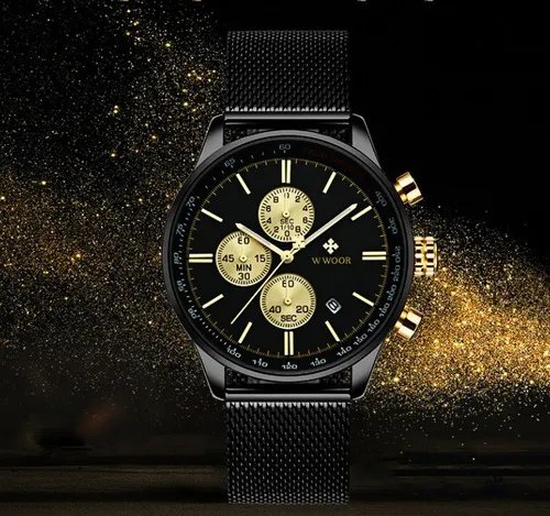 Reloj de lujo Wwoor 8862 para hombre correa de acero inoxidable