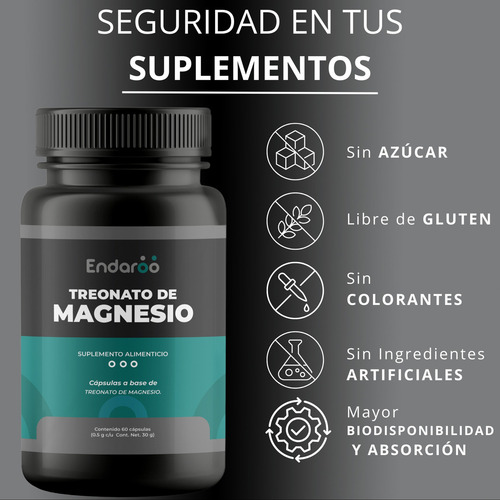 Treonato De Magnesio 500 Mg 60 Cápsulas Sabor Sin Sabor