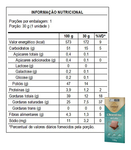 Chocolate Zero Açúcar 30g Sabores Variados Kit Com 15