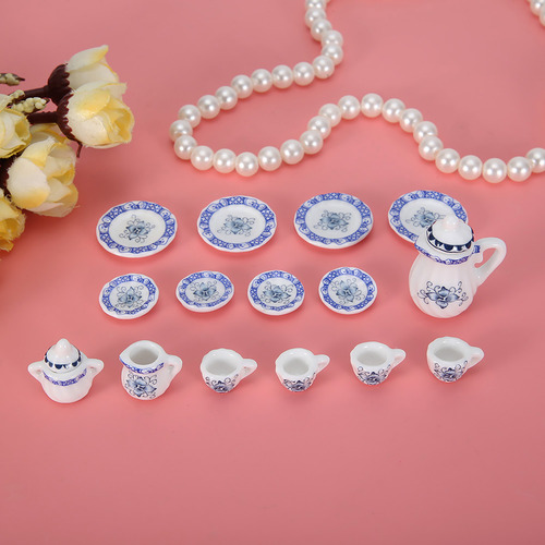 Miniatura 1:12 De Casa De Muñecas De Té De Porcelana Azul Y