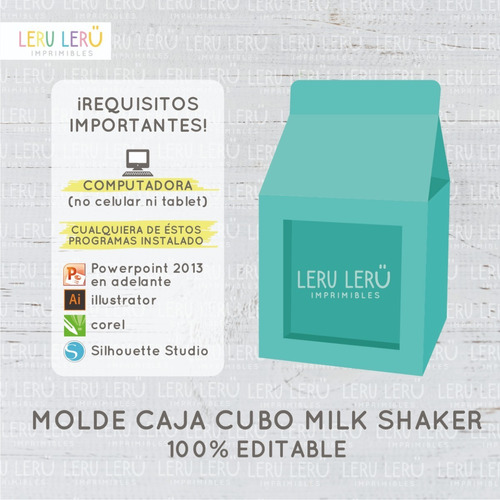 Molde Caja Cubo Milk Shaker Visor (editable)