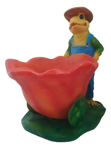 Rana Con Maceta Forma De Flor, Figura Resina Fina